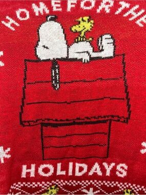 Men's Peanuts Red Snoopy & Woodstock Home For The Holidays Sweater 3XL NEW